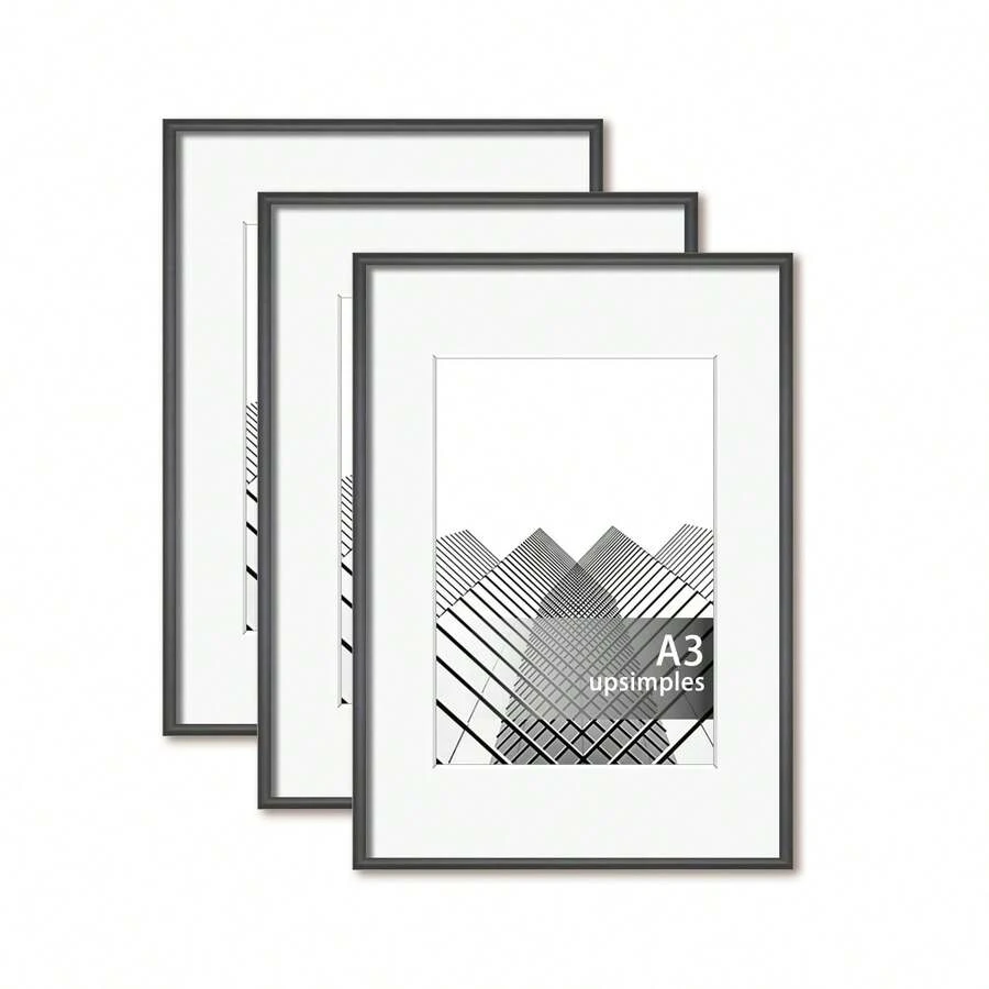 Mosearon 1/2/3pcs, A3 Frame, Classic Black Rectangular 30x40cm Picture Frame, A4 Frame, Poster Frame, No Mat, Suitable As Holiday Gift For Family And Friends, Can Be Hung Horizontally Or Vertically.