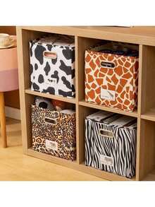 1pc Cute Animal Pattern Drawer-Style Storage Box, Available In Cow/Leopard/Zebra/Giraffe Designs, Can Be Used To Store Clothes, Toys, Miscellaneous Items, Books, Etc., Suitable For Home, Kitchen, Desk, Living Room, Bathroom, Office, School And Other Locations, High-End Quality - Multicolor - View 1