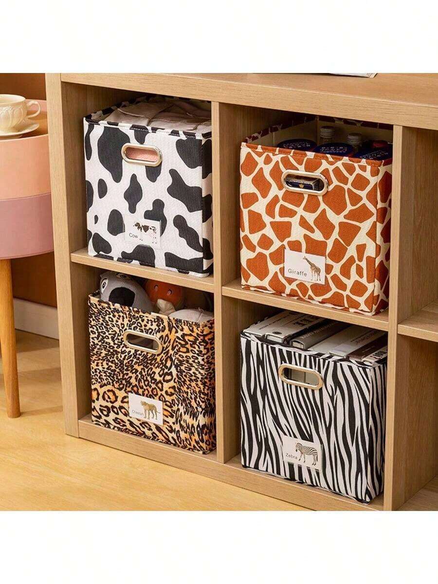 1pc Cute Animal Pattern Drawer-Style Storage Box, Available In Cow/Leopard/Zebra/Giraffe Designs, Can Be Used To Store Clothes, Toys, Miscellaneous Items, Books, Etc., Suitable For Home, Kitchen, Desk, Living Room, Bathroom, Office, School And Other Locations, High-End Quality - Multicolor - View 1