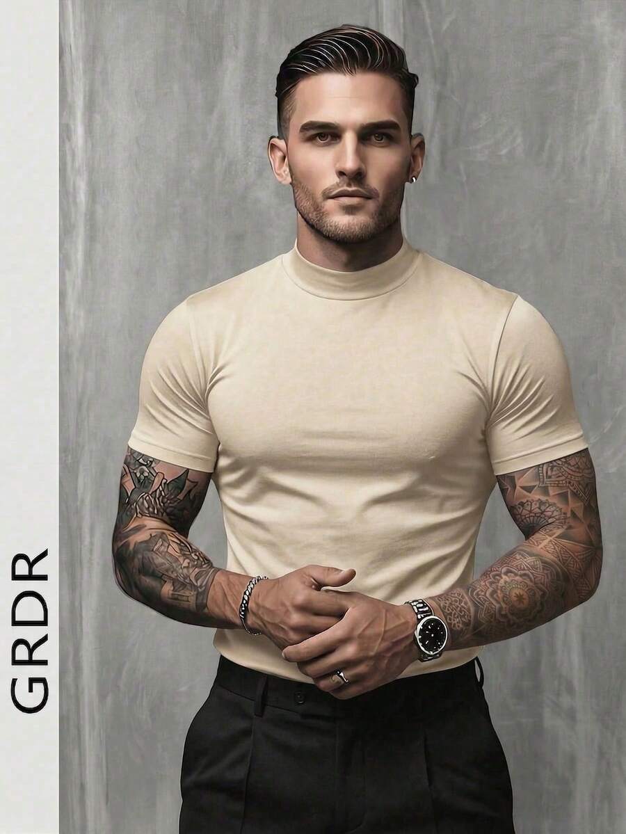 GRDR Men's Fashionable Mock Neck Short Sleeve T-Shirt | Exquisite Design | Summer Essential | Easy To Match | Showcase Your Style