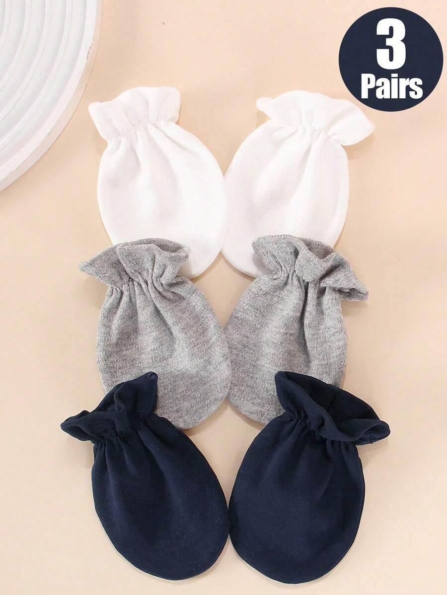 6 pares de manoplas antiarañazos para recién nacidos, artículos esenciales para bebés de unicolor, transpirables y cómodos con correa ajustable en la muñeca - Multicolor - Ver 1