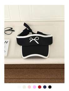 Sweet Bow Embroidery Open-Top Sun Hat, Women Summer UV Protection Baseball Visor Cap - Silicone Bow - View 15