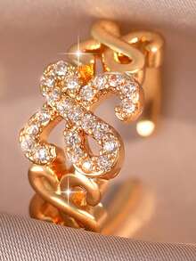 jealous young 2pcs/1pc High-Quality Gold Plated Special Symbols With Cubic Zirconia Openable Charm Bangle&Ring Sets For Women, Mom Gift Christmas Thanksgiving Halloween Wedding Jewelry Gift For Anniversary Valentine's Day Boho Jewelry Daily Party - Yellow Gold - View 11