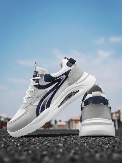 New Men's Contrast Color Thick Sole Casual Running Shoes, Breathable Retro Street Style Chunky Sneakers, Suitable For All Seasons, Essential For Daily Commute And Vacation Travel