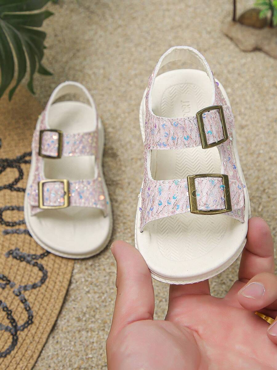 Giày sandal đế dày đính đá đôi cho bé gái, giày công chúa mềm mại chống trơn trượt cho mùa hè. - Hồng - Xem 1