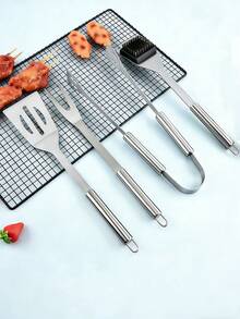 Bộ dụng cụ nướng BBQ ngoài trời, bao gồm kẹp gắp, bàn chải dây thép, xiên nướng, vỉ nướng có thể tháo rời, thích hợp cho cắm trại, dã ngoại, hoạt động nhóm, dễ dàng vệ sinh. - Dụng cụ nướng thịt - Xem 1