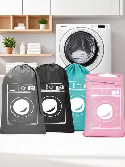 1pc Large Capacity Drawstring Laundry Bag, Suitable For Travel, Dormitories, Schools, And Families Washing Machine Pattern Laundry Bag, Reinforced Lace Closure Clothing Bag, Machine Washable Travel Clothing Sorting Bag, Bedroom Wardrobe Sorting And Storage