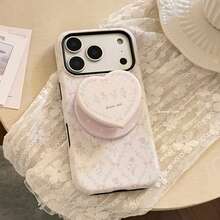 GUCADI Magnetic Rhombus Floral + Rhombus Floral Magnetic Stand High-Quality Apple 17 Phone Case, Suitable For 16 Pro, 15 French Pink Floral, 14 Matte, 13 Hard Shell. Artistic, Fairy-Like, Girly, Artistic Atmosphere, Fresh, Niche, Light Luxury, Ins Style - 粉色 - 查看 2