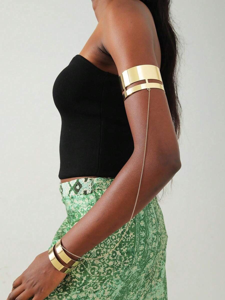 1pc Minimalist Metal Butterfly Decor Exaggerated Arm Cuff Bracelet - Gold - View 1