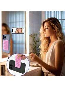 1pc Dual-Sided Silicone Phone Suction Cup Accessory, Suction Cup Phone Case Stand, Adhesive-Free Phone Ring Holder, Suitable For Selfie And Video - Multicolor - View 5