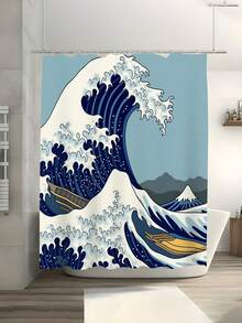 1/3/4 件套冲浪图案浴室浴帘套装，浮世绘风格，含 12 个挂钩，72 英寸 x 72 英寸；另附马桶盖、浴垫和地毯；采用优质涤纶面料，可水洗且防霉，适用于节日装饰、浴室、房间、卧室装饰、浴室配件、厨房装饰、西式卧室窗帘、西式住宅以及母亲节主题装饰 - 衝浪 - 查看 11