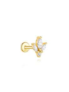 1 pieza Pendientes de botón de plata de ley 925 con estilo de flor de lirio y incrustaciones de circonita, aretes de cartílago resistentes al agua y a la oxidación, hipoalergénicos, anillo de nariz, anillo de labio, anillo de labrete, adecuados para uso diario para hombres y mujeres, regalo - Dorado - Ver 7