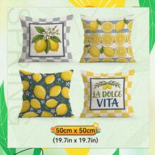 4 pièces Housses de coussin en velours plush imprimées à motif damier citron, 100% polyester, décoration pour salon, chambre à coucher, 40x40cm/45x45cm/50x50cm - Multicolore 02 - Voir 14