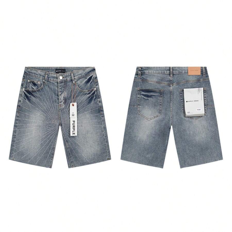 JEANS Multiple Styles Rhinestone Cross Paint Splatter Denim Shorts, Retro Distressed Ripped Frayed Raw Hem For Men Women, High Street Loose Fit Streetwear Hip Hop Casual Summer Bottoms For Daily Wear Music Festival Beach - PU509藍色 - 查看 1