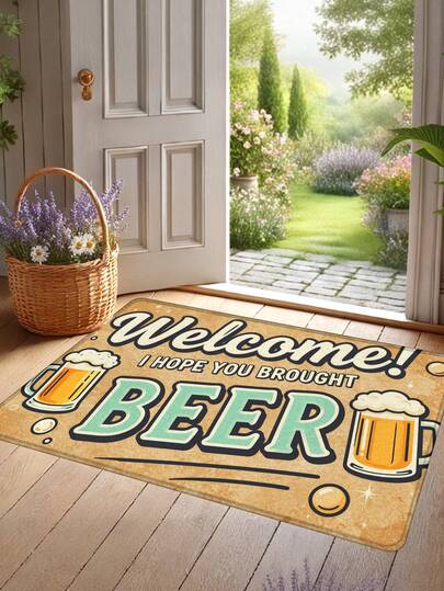 1pc Vintage Beer Themed Welcome Doormat, Cartoon Mouse & Cream Cake Pattern Doormat, Welcome Mat, Vinyl Carpet, Outdoor Carpet, Living Room Carpet, Runner Carpet, Washable Carpet, Long Hallway Carpet
