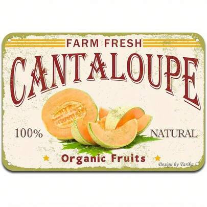 2D Flat, 1-Piece Farmhouse Metal Wall Decor - Vintage Cantaloupe Sign - Farm Fresh Cantaloupe Decoration - Rustic Kitchen, Garden Fruit Stall Plaque - Durable Indoor/Outdoor Rustic Style Decor, 2D Flat