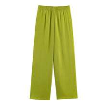 Women's Solid Color Casual Loose Turndown Collar Drawstring Top + Elastic Waist Relaxed Leg Pants Set, Summer Elegant - 橄欖綠 - 查看 10