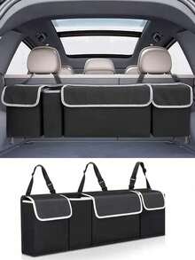 1pc Universal Car Seat Back Storage Bag, Large Capacity Oxford Cloth Car Trunk Organizer With Multiple Pockets, Multi-Functional Storage Mesh Bag, Vehicle Storage Solution - Black - View 3