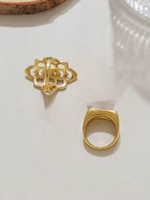 1 pieza Anillo minimalista de acero inoxidable con flor/rectángulo de nácar, adecuado para uso diario de mujeres, Día de la Madre, boda, vacaciones, viajes, Pascua - Dorado - Ver 8