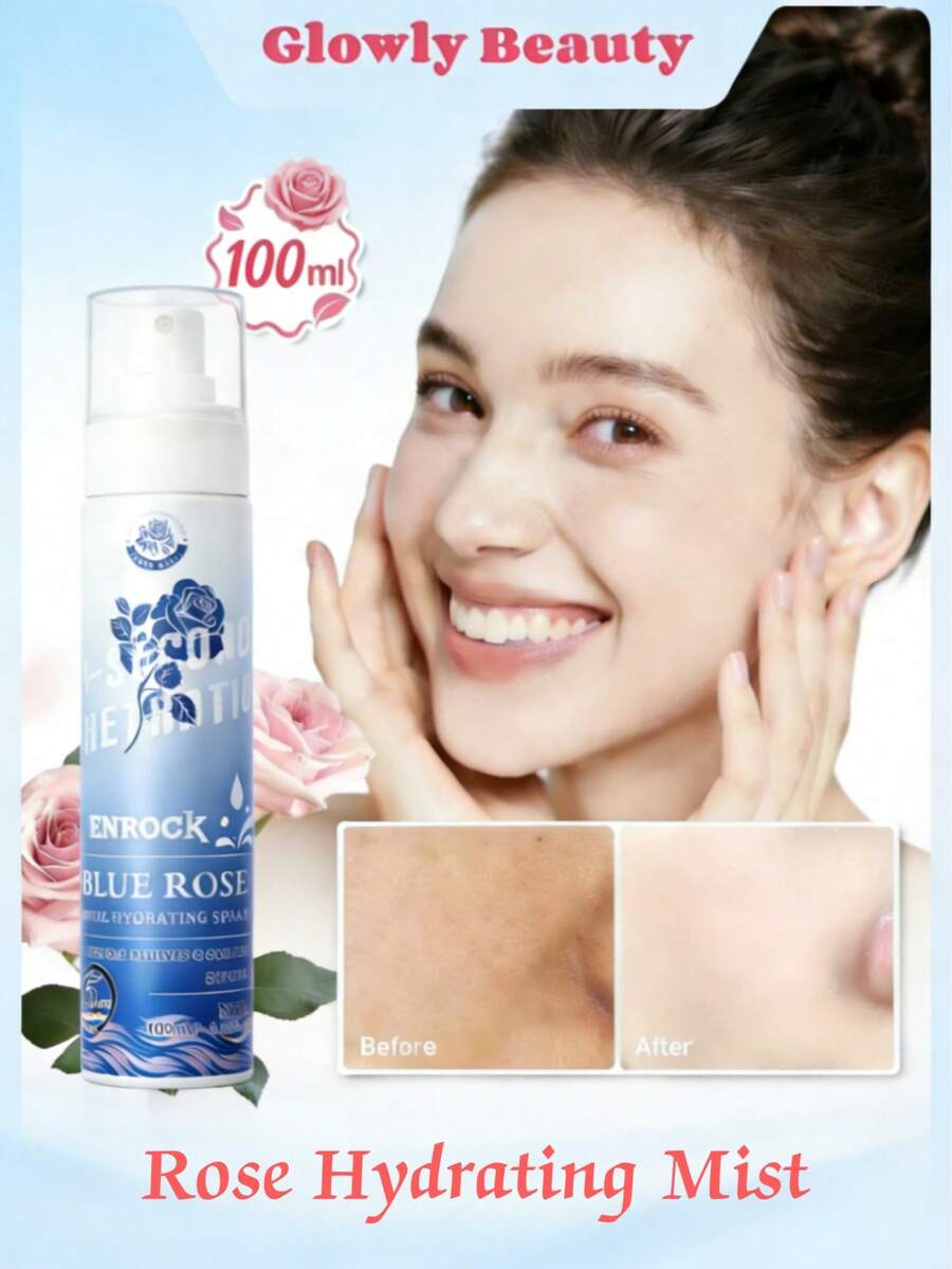Glowly Beauty Blue Rose Water Hydrating Face Mist Spray - Damask Rose Facial Spray With 5-Second Penetration Formula, Instant Hydration & Soothing For All Skin Types, Dye-Free Alcohol-Free Vegan Moisturizing Mist - Quả dưa chuột - Xem 1