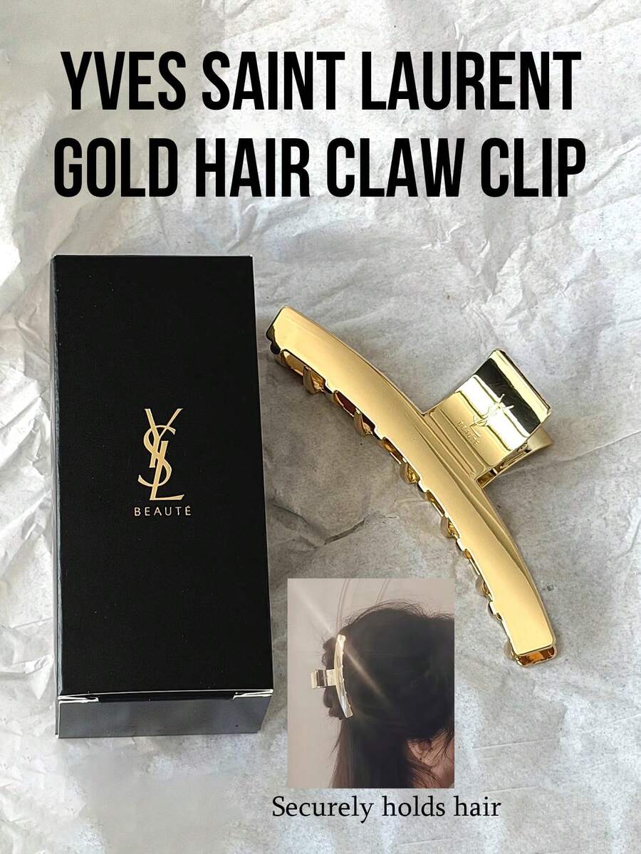 YSL Metallic Gold Hair Clip, High-Quality Durable Metal Hair Accessory Suitable For Thick Long Hair, Elegant Hairstyling Tool For Office, Dates, School And Daily Wear, Perfect Gift - 金色 - 查看 1