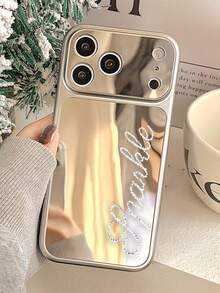 [Tùy chỉnh] Ốp lưng điện thoại có gương trang điểm đính đá lấp lánh, in tên cá nhân, tương thích với iPhone 17 16 15 14 Plus 13 12 11 Pro Max 17Air, chống rơi vỡ và bảo vệ mặt sau. - Bạc - Xem 5