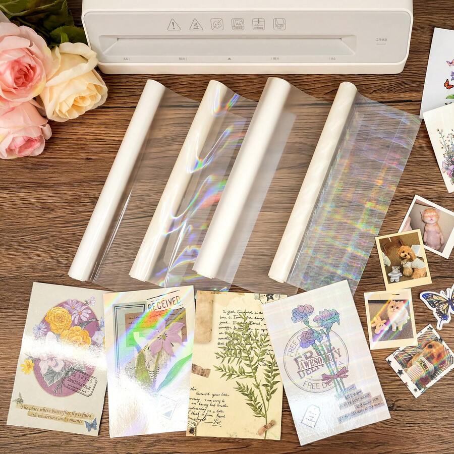 BOPP Holographic Precoated Film 22cm X 5m Clear Star Pattern Waterproof Thermal Laminating Roll Compatible With Laminators For DIY Paper Crafts, Stickers, Card Making, Photo Protection