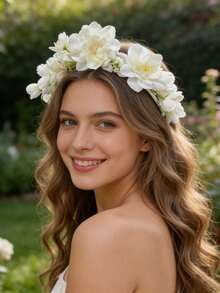 1pc Extra Large White Flower Headband, Beach Vacation Style Hair Accessory Travel Accessories - Multicolor - View 2