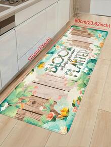 1 pieza Alfombra de cocina con patrón de hoja de eucalipto y grano de madera vintage WELCOME, tapete de cocina con alivio de presión, material absorbente y resistente al aceite, cómodo para estar de pie y caminar, tapete de pie para cocina, tapete de piso de cocina, alfombra a rayas, alfombra pequeña de cocina, tapete de entrada, suministros de cocina, decoración de cocina, juego de cocina, tapete de espuma - Multicolor - Ver 15