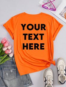 Camiseta personalizada para mujer - Personaliza los patrones delanteros y traseros, añade tu texto, elige la fuente y el color para crear una camiseta de manga corta personalizada única. Diseña una camiseta impresa personalizada para deportes. Top personalizado para mujer. - Naranja - Ver 3