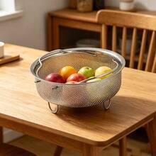 304 Stainless Steel Mesh Steamer Basket, Round Colander With Handle & Legs, Multipurpose Strainer For Cooking Steaming Rinsing - One Size - View 1