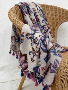 1pc Women's Spring/Summer Fashion UV Protection Blue & Purple Abstract Floral Scarf - Multicolor - View 3