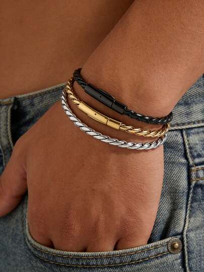 MECYLIFE 1 pieza Pulsera de cadena de hueso de dragón retorcido de acero inoxidable, adecuada para hombres