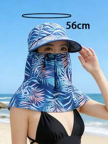 1 pieza Sombrero decorativo casual de poliéster con estampado, 2 piezas Sombrero de sol para mujer para primavera, jardinería, agricultura, exterior, ciclismo, playa, verano - Sombrero de sol integrado con estampado tropical - Ver 5