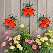 3pcs Cute Ladybug Wooden Garden Decor, 2D Flat Red Ladybug Yard Stakes, Outdoor Lawn Ornaments, Spring Flower Bed & Fence Decorations, Ideal Gift For Gardening Enthusiasts - 3pcs - View 2