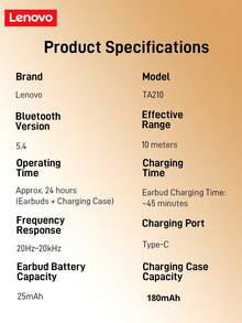 Lenovo TA210 Wireless Bluetooth Earphones - Long Battery Life, In-Ear Sports, ENC, Four-Microphone Intelligent Call Noise Cancellation, White/Moon Rock White, Black - Gift Design - Sakura White - View 8