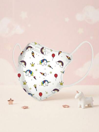 Cubrebocas Infantil KN95 con Diseño de Unicornio, Protección y Comodidad para Pequeños, 10 piezas