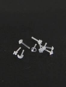 10pcs Clear Nose Studs Kit With Straight Bar, L-Shaped Bar And Curved Bar, Women's Daily Wearable Nose Jewelry - Transparent Nose Pin - View 9
