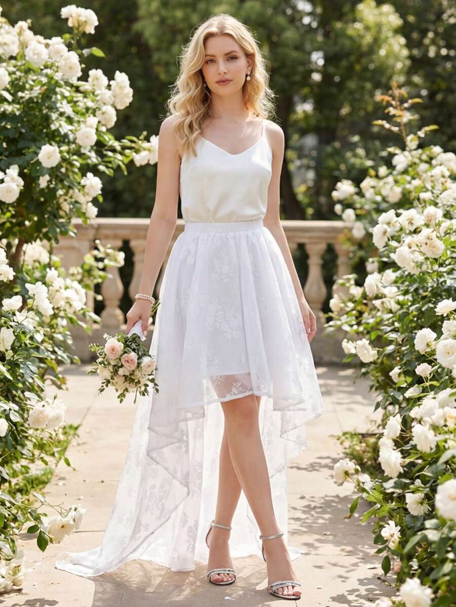 Women's Renaissance Victoria Long Maxi Skirt Halloween Costume Ruffle High Low Asymmetrical Skirt - trắng - Xem 1