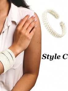 Yanxyad 手工波西米亚风藤编首饰套装，包括手链、耳环和可折叠遮阳帽，轻便易携，适合海滩度假旅行。 - 白色 - 查看 11