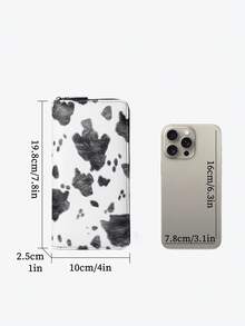 HOVI'S 新款奶牛纹男士大钱包，多功能拉链手拿包，19.8厘米大容量可装手机，带腕带PU卡包，商务通勤休闲单品，最佳万圣节礼物 - 黑色 - 查看 9