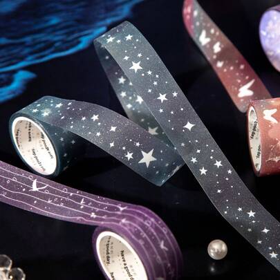 1 Roll 2M Dreamy Glitter Decorative Washi Tape, Creative Aesthetic Stickers, DIY Decoration Collage Craft Supplies, Holiday Gift, Personalized Scrapbooking School Stationery