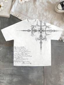New Summer 2026 Collection, Y2K Retro Harajuku Gothic High-Quality Women's And Men's Street Fashion Casual Short-Sleeve Tops, Hip-Hop Casual T-Shirts, Short-Sleeve Fashion  Solid Color Letter Print Oversized T-Shirts, Sizes: S–7XL, Free Shipping,  Within 24 Hours - 白色 - 查看 2