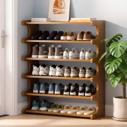 Zapatero de Bambú 6 Niveles | Organizador de Zapatos Resistente para Entrada | Soporte Vertical para Hogar Mexicano