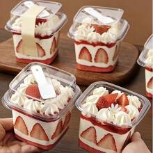 50/10pcs Transparent Square PET Dessert Boxes With Lids And Spoons, Suitable For Cakes, Mousse, Fruits, Ice Cream, Yogurt, Etc., Perfect For Valentine's Day, Weddings, Celebrations, Parties And Other Occasions, Reusable - View 7