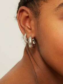 Khuyên tai vòng bằng bạc sterling 925 mạ vàng 18k kiểu dáng cổ điển sang trọng đính đá Zirconia, thích hợp cho bé gái đeo hàng ngày. - Bông tai vòng Zircon - Xem 3