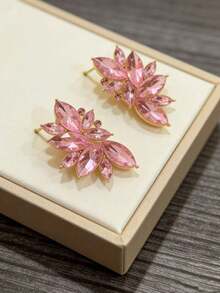 Classic Sparkling Alloy Ear Studs With Rhinestone, Simple & Chic Floral Design, European & Korean Style - Colorful - View 10