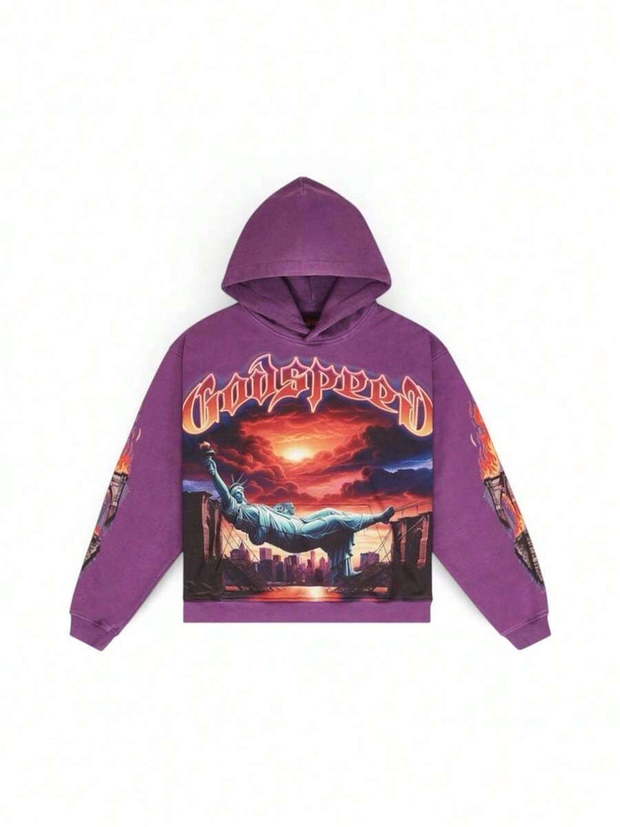 American Graffiti Print Loose Casual Zip-Up Hooded Sweatshirt For Men And Women - YN-5 - 查看 1