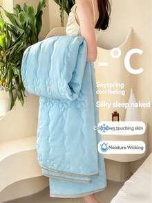 1pc Silky Soft Summer Quilt, Lightweight & Breathable, Solid Color Minimalist Design, Soft & Skin-Friendly, Suitable For Home Bedroom, Sofa, Hotel, Air Conditioning - Sky Blue - View 9