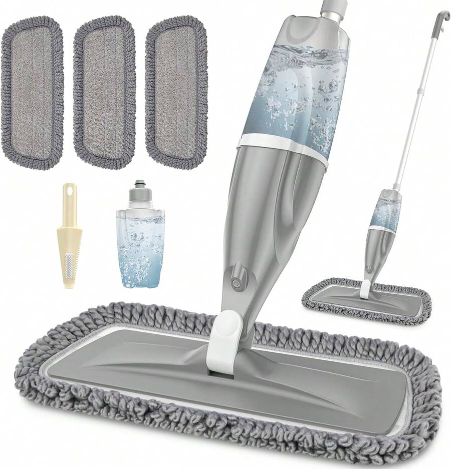 Microfiber Spray Mop For Floor Cleaning, Wet Dry Hardwood Mop With 3 Washable Reusable Pads, Compatible With Powermop, Flat Spray Mop For Tile, Wood, Laminate, Vinyl & Marble - xám - Xem 1
